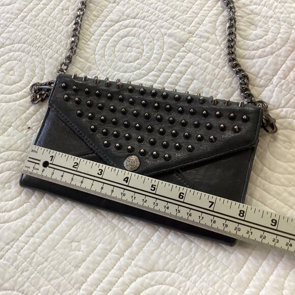 Rebecca Minkoff Black Leather Studded Crossbody Clutch Purse With Chain Strap & - Picture 10 of 16